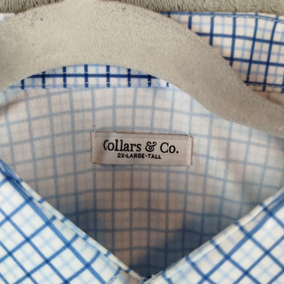 NWOT Collars And Co Dress Collar Polo Mens 2XL TALL Blue Tattersall Check Golf - Picture 5 of 11